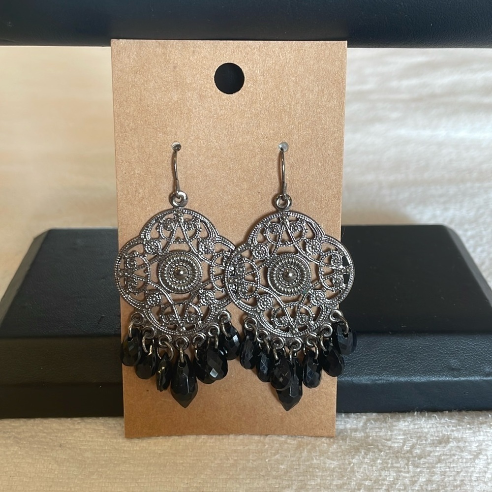 💐5/25 fun boho dangle antique silver tone statement earrings